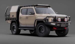 Acessórios da Kia Tasman ARB visualizados, incluindo barbas, dosséis e muito mais